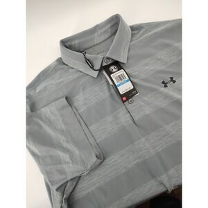 Under Armour Polo Shirt Mens XL Gray NWT Striped HeatGear Golf MSRP 64.99